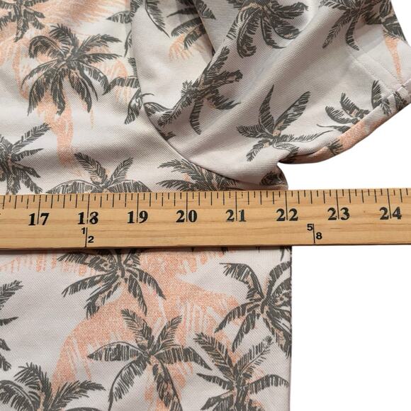 Travis Mathew Polo Shirt Men's Large All Over Palm Tree Print Gray Pale Orange - Picture 5 of 8
